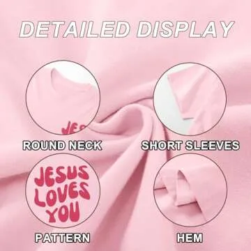 Kelxjia Christian Jesus Shirts for Women Oversized Jesus Loves You Tshirts Religious Faith Shirt Inspirational Graphic Tees(Light Pink,M)