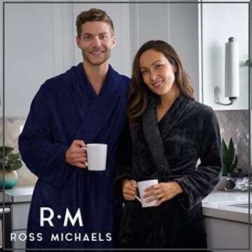 Ross Michaels Mens Robe Shawl Collar Wrap Style - Mid Length Plush Fleece Bathrobe (Midnight Blue, L...