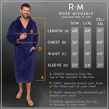 Ross Michaels Mens Robe Shawl Collar Wrap Style - Mid Length Plush Fleece Bathrobe (Midnight Blue, Large/X-Large)