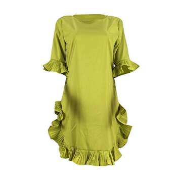 LKOUS Women Summer Short Sleeve Ruffles Loose Midi Mini Dresses Casual Plus Size A-Green