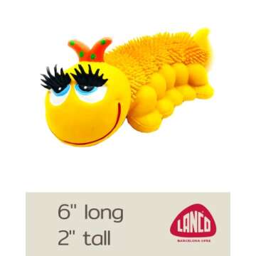 Sensory Caterpillar - Squeaky Dog Toys - Soft, Natural Rubber (Latex) - for Puppies, Small Dogs & Medium Breeds - Free from Harmful Chemicals - Handpainted