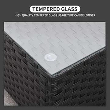 Rattaner Patio Furniture Wicker Coffee Table Outdoor Garden Square Side Table with Tempered Glass Top Black