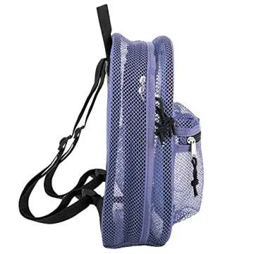 Mini Mesh Backpack for Women, Men, Beach Toys, Pool, and Swimming Gear; Mini Transparent Backpacks with Padded Straps (Purple)
