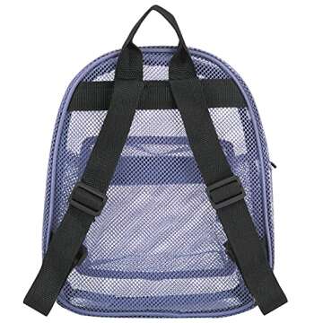 Mini Mesh Backpack for Women, Men, Beach Toys, Pool, and Swimming Gear; Mini Transparent Backpacks with Padded Straps (Purple)