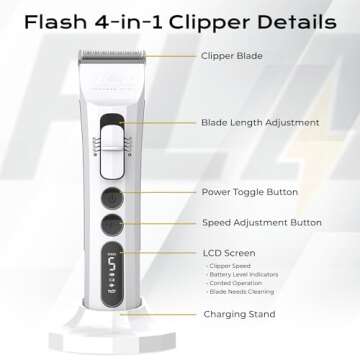 Kenchii Flash Dog Clippers for Grooming - 4-in-1 Digital Cordless Dog Grooming Clippers - Precision ...