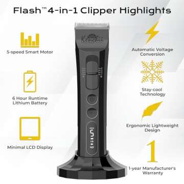 Kenchii Flash Dog Clippers for Grooming - 4-in-1 Digital Cordless Dog Grooming Clippers - Precision Pet Grooming Trim, Shape, and Style Effortlessly, Pearl Black