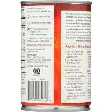 Thai Kitchen Organic Unsweetened Lite Coconut Milk, 13.66 fl oz (Pack of 6)