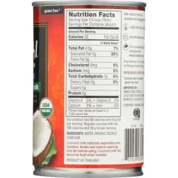 Thai Kitchen Organic Unsweetened Lite Coconut Milk, 13.66 fl oz (Pack of 6)