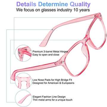 Blue Light Blocking Glasses 2pack Square Computer Glasses Women/ Men, Nerd Reading Gaming Glasses Non Prescription (black+pink)