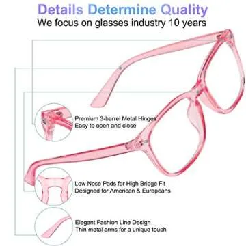 Blue Light Blocking Glasses 2pack Square Computer Glasses Women/ Men, Nerd Reading Gaming Glasses Non Prescription (black+pink)