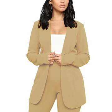Womens 2 Piece Outfits Casual Pants Suit Long Sleeve Blazer and Pant Sets for Office Business Plus Size Khaki