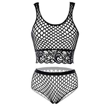 Buitifo Womens Lingerie Set Fishnet BabyDoll Bodysuit Two Piece Nightwear(Black3,M)