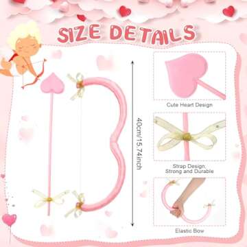Leitee Cupid Bow and Arrow Valentines Cupid Costume Accessories Women Cosplay Supply Valentines Day Adult(Pink)