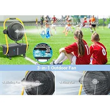 Geek Aire 30000mAh Battery Operated Misting Fan, Rechargeable Outdoor Floor Fan with 2.9 Gal Water Tank, Powered Waterproof Long-Lasting Battery Run for Patio, Garden, Lawn, Camping Gear Accessories