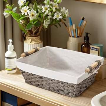 Hand-woven Wicker Storage Baskets Set with Waterproof Covers
