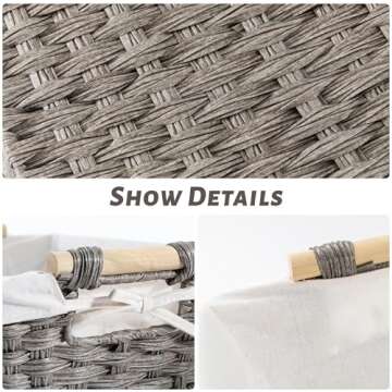 Hand-woven Wicker Storage Baskets Set with Waterproof Covers