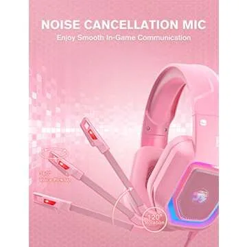 ZIUMIER Z30 Pink Gaming Headset for PS4, PS5, Xbox One, PC, Wired Over-Ear Headphone with Noise Canceling Microphone, LED RGB Light, Surround Sound,Comfortable Earmuffs (Pink)