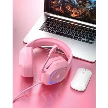 ZIUMIER Z30 Pink Gaming Headset for PS4, PS5, Xbox One, PC, Wired Over-Ear Headphone with Noise Canceling Microphone, LED RGB Light, Surround Sound,Comfortable Earmuffs (Pink)