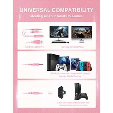 ZIUMIER Z30 Pink Gaming Headset for PS4, PS5, Xbox One, PC, Wired Over-Ear Headphone with Noise Canceling Microphone, LED RGB Light, Surround Sound,Comfortable Earmuffs (Pink)