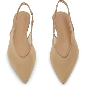 Riekhany Mesh Flats for Women Pointed Toe Slingback Flats Slip On Casual Work Ballet Flats Nude