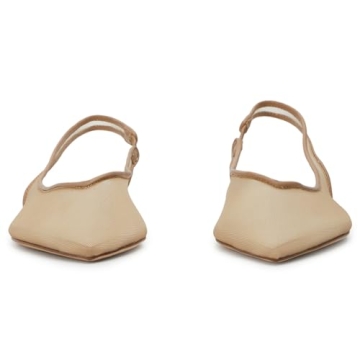 Riekhany Mesh Flats for Women Pointed Toe Slingback Flats Slip On Casual Work Ballet Flats Nude