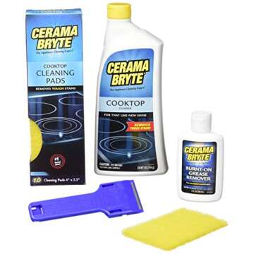 Cerama Bryte Best Value Kit: Ceramic Cooktop Cleaner 28oz, Scraper, 10 Pads, Burnt-on Grease Remover...