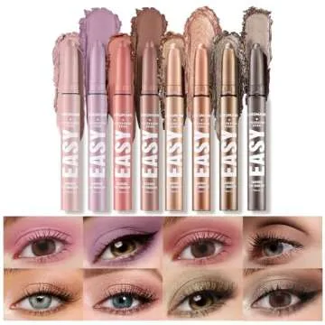 LANGMANNI Eyeshadow Stick,8 PCS Waterproof Multi-Color Eyeshadow Pen Set,Creamy Long-Lasting Eye Mak...