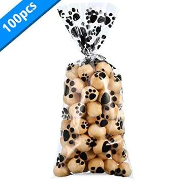 Blulu 100 Pet Paw Print Cellophane Treat Bags