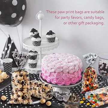 Blulu 100 Pet Paw Print Cellophane Treat Bags