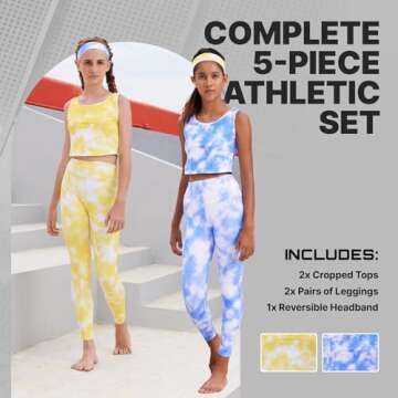 Essenclo Girls Athletic Leggings Yoga Pants w/Sleeveless Crop Tank Tops for Kids Workout Cheer Dance...