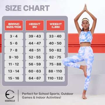 Essenclo Girls Athletic Leggings Yoga Pants w/Sleeveless Crop Tank Tops for Kids Workout Cheer Dance Run Sizes 3-16, 5pc Set - E2110 - Set-8-7-8
