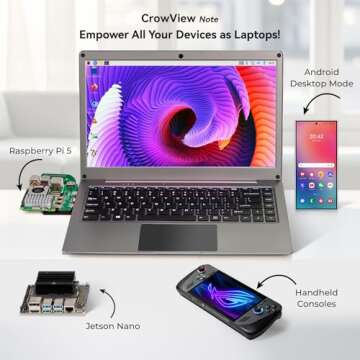 TEKCHIC Portable Monitor with Keyboard, 14 Inch Laptop Monitor Extender Built-in 5000mAh Battery, 1080P FHD Screen CrowView Note Compatible with Raspberry Pi 5, Phone, Steam Deck, SBCs/Mini PC/PC