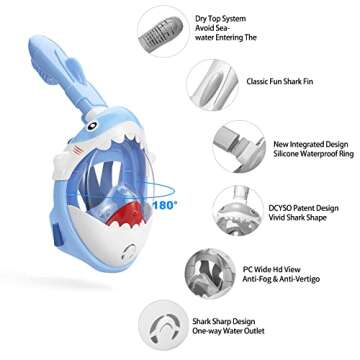 THENICE Full Face Snorkel Mask Kids,180 HD View Anti Fog & Anti Leak Snorkel Mask for Kids Snorkel Set,Snorkeling Gear for Kids