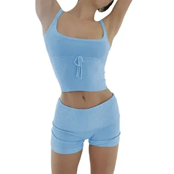 RUEWEY Women's Knitted Pajamas Set Sleeveless Comfort