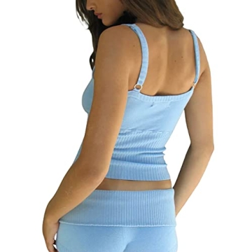 RUEWEY Women's Knitted Pajamas Set Sleeveless Comfort