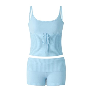 RUEWEY Women's Knitted Pajamas Set Sleeveless Comfort