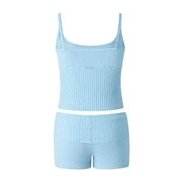 RUEWEY Women's Knitted Pajamas Set Sleeveless Comfort