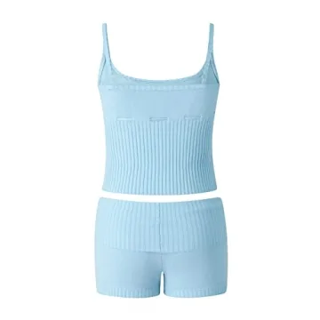 RUEWEY Women's Knitted Pajamas Set Sleeveless Comfort