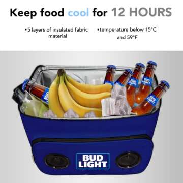 Bud Light Insulated Leakproof Soft Cooler Bag - Bluetooth Version 5.0, Sound, Portable Beverage, Coo...