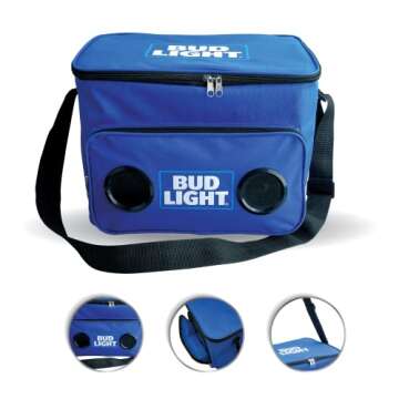 Bud Light Insulated Leakproof Soft Cooler Bag - Bluetooth Version 5.0, Sound, Portable Beverage, Cooling, Adjustable Strap, 24-Can Capacity, Outdoor Gatherings and Tailgates