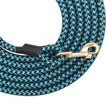 Nylon Strong Dog Rope Lead Leash Training Dog Lead with Soft Handle 6-20 FT Long Blue/Black (Dia:0.5" 10FT)