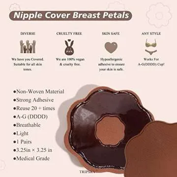 Boob Tape - Breast Lift Tape & Nipple Covers, Boobytape, Body Tape for Breast Lift, Bob Tape for Large Breasts A-G Cup (2 Non-woven Petals+Boob tape) Brown
