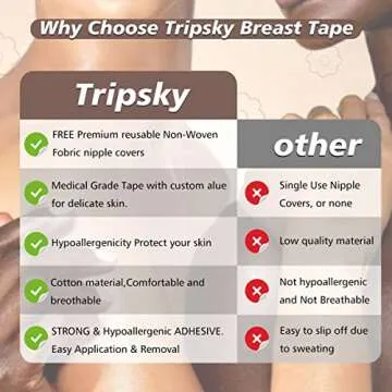 Boob Tape - Breast Lift Tape & Nipple Covers, Boobytape, Body Tape for Breast Lift, Bob Tape for Large Breasts A-G Cup (2 Non-woven Petals+Boob tape) Brown