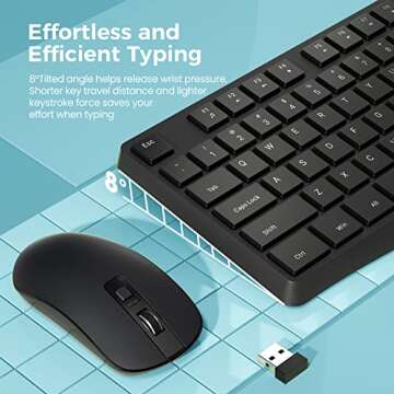 Lovaky 2.4G Wireless Keyboard and Mouse Combo - Full-Sized Ergonomic Design with Quiet Click