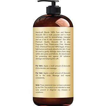 Handcraft Blends Avocado Oil - Cold-Pressed 16 Fl Oz - 100% Pure and Natural - Premium Grade Carrier...