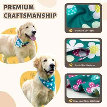 Charcy Dog Bandanas 4 Pack, Fall Dog Bandana Boy Girl for Holiday Birthday, Adjustable Durable Dog Scarf, Unique Design - Colorful Flower Large