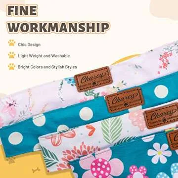 Charcy Dog Bandanas 4 Pack, Fall Dog Bandana Boy Girl for Holiday Birthday, Adjustable Durable Dog Scarf, Unique Design - Colorful Flower Large