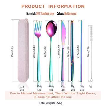 AARAINBOW 6 Pieces 18/8 Stainless Steel Flatware Set Portable Reusable Cutlery Set Travel Utensils S...