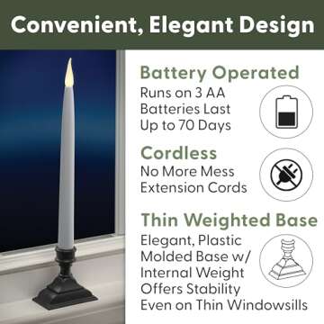 612 Vermont LED Taper Window Candles - Timer & Realistic Flame