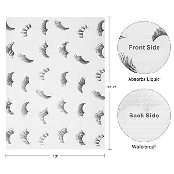 PRASNE Lashing Dental Bibs Disposable Pack of 125, Lash Pillow Cover of Lash Supplies, White 3-Ply Paper Poly Waterproof Towels, 13” x 18”, Black Eyelash Printed